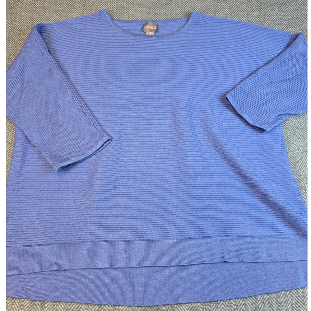 Chicos Light Purple Ribbed Crew Neck 3/4 Sleeve High-Low Sweater Size 3 XL